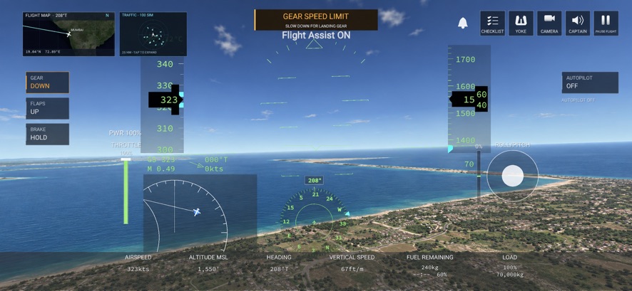 Coastal flight with a heads-up display
